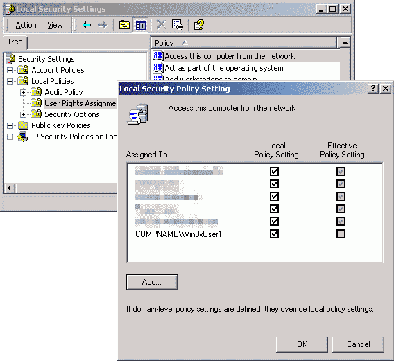 Screen shoot of Network Access Permissions